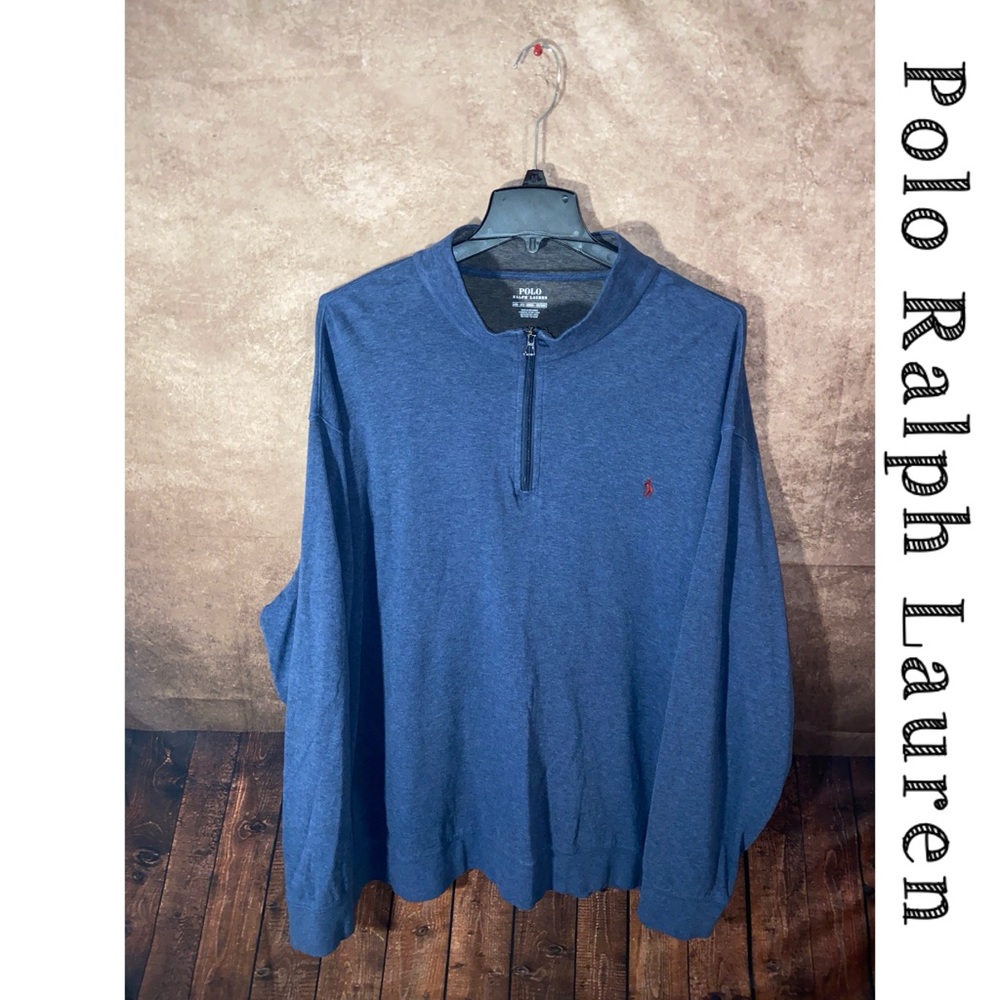 Polo Ralph Lauren Long Sleeve 1/4 Zip Sweater Blue Heather Jersey Knit-4XB-EUC